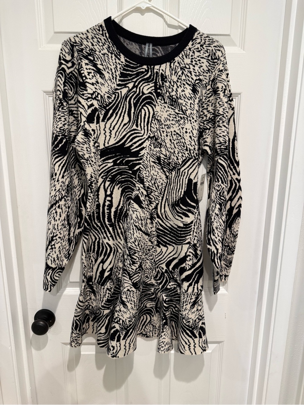 Anthropologie Black and White Animal-Print Long Sleeve Dress